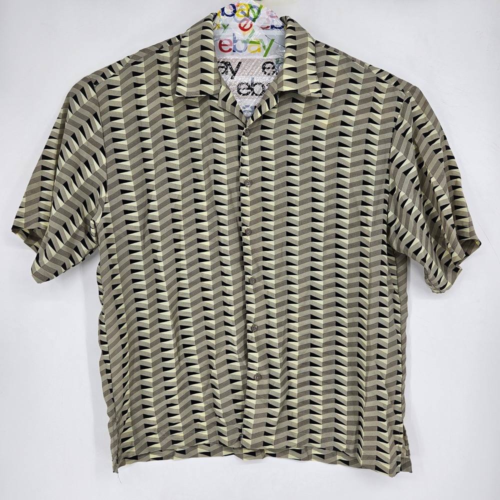 Vintage Mench Platinum Shirt Mens 3X Button Short Sleeve Geometric Abstract Gray